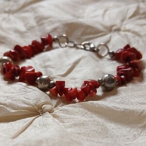 Red and Silver Beaded Bracelet